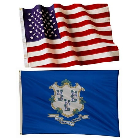 4x6 Embroidered American Flag & 4x6 Connecticut State Flag Both Made In The USA