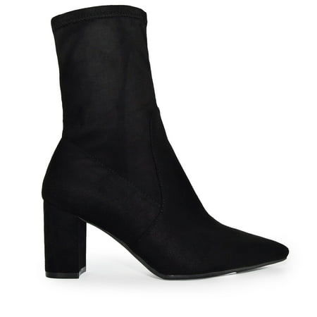 AMIYA-01 POINTY TOE ANKLE HIGH LOW CHUNKY HEEL BOOTIES