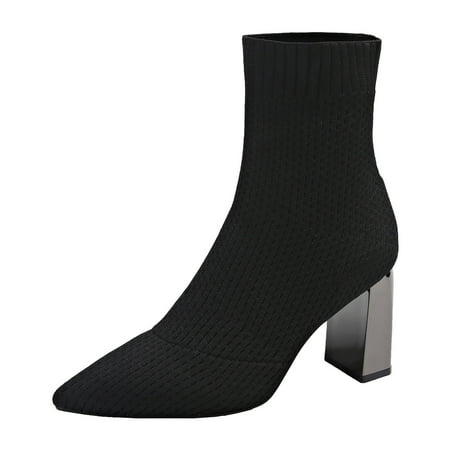 Womens Short Booties Ladies Fashion Breathable Multi Color Knitted Mesh Pointed Thick High Heel Short Boots
Womens Short Booties Ladies Fashion Breathable Multi Color Knitted Mesh Pointed Thick High Heel Short Boots