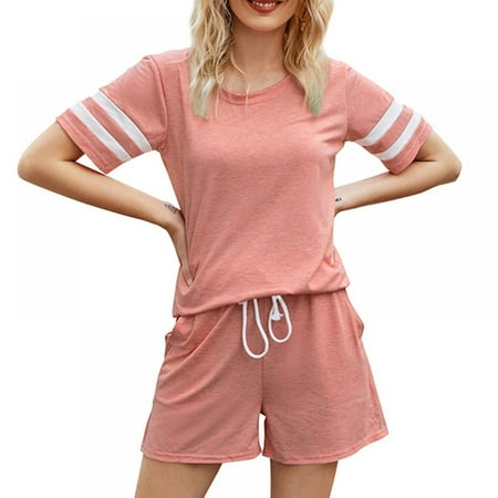 Womens Pajamas Set Short Sleeve Top and Shorts Cotton Striped Splice Sleepwear Pjs Sets
Womens Pajamas Set Short Sleeve Top and Shorts Cotton Striped Splice Sleepwear Pjs Sets