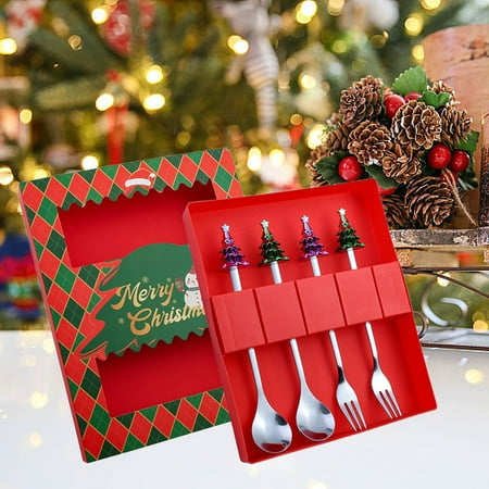 JingChun Christmas Cutlery Set of 4 - Stainless Steel Christmas Tree Tea Spoon for Home Xmas Coffee Spoon Dinner forks Dessert Spoon Ice Cream Spoon Creative Tableware Gift
JingChun Christmas Cutlery Set of 4 - Stainless Steel Christmas Tree Tea Spoon for Home Xmas Coffee Spoon Dinner forks Dessert Spoon Ice Cream Spoon Creative Tableware Gift
