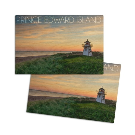 

Prince Edward Island Canada Covehead Lighthouse and Sunset (4x6 Birch Wood Postcards 2-Pack Stationary Rustic Home Wall Decor)