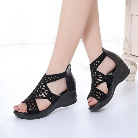 AXXD Black Wedge Sandals for Women Summer Fish Mouth Rhinestone Hollow Out Sandals Back Zipper Heels Sandals
AXXD Black Wedge Sandals for Women Summer Fish Mouth Rhinestone Hollow Out Sandals Back Zipper Heels Sandals