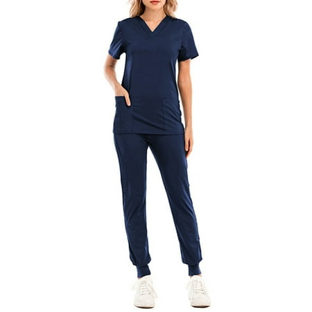Glonme Women Scrubs Set Pockets Scrub Tops+pants Solid Color Medical Hospital Modern Suit Regular V Neck Top Navy Blue XL
Glonme Women Scrubs Set Pockets Scrub Tops+pants Solid Color Medical Hospital Modern Suit Regular V Neck Top Navy Blue XL