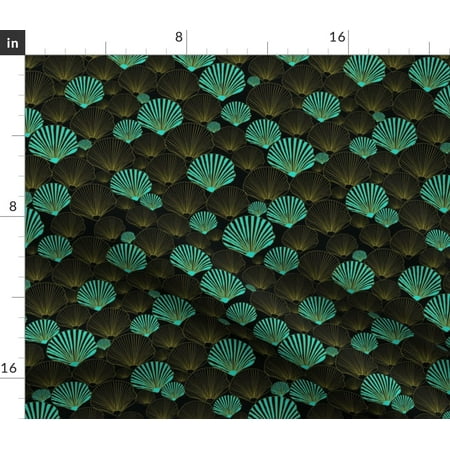 Aqua Nautical Ocean Teal Black Sea Shells Fabric Printed by Spoonflower BTY