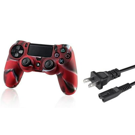 Insten US 2-Prong Port AC Power Cord\/Cable+Camouflage Navy Red Skin Case Cover for Sony PS4 Playstation 4