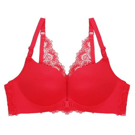 Seamless Bra Front Opening Lace Underwear Wire\-Free Breathable Bralette Red 36/80