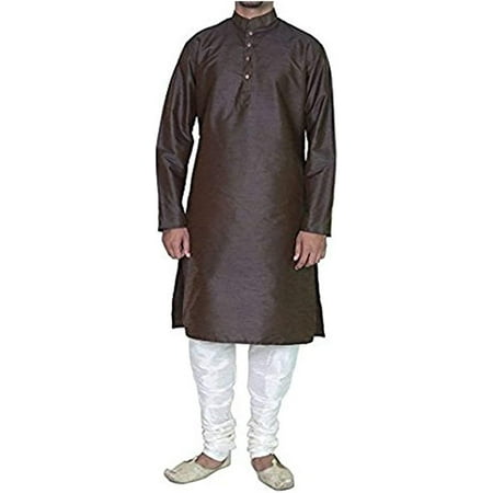 Royal Kurta Men s Luxury Art Silk Blend Occasional Kurta Churidar Set Brown