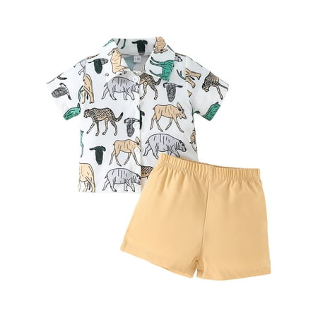 Qtinghua Infant Toddler Baby Boys Summer Outfits Lapel Neck Short Sleeve Animal Print Button Down Tops + Elastic Waist Shorts Set
Qtinghua Infant Toddler Baby Boys Summer Outfits Lapel Neck Short Sleeve Animal Print Button Down Tops + Elastic Waist Shorts Set