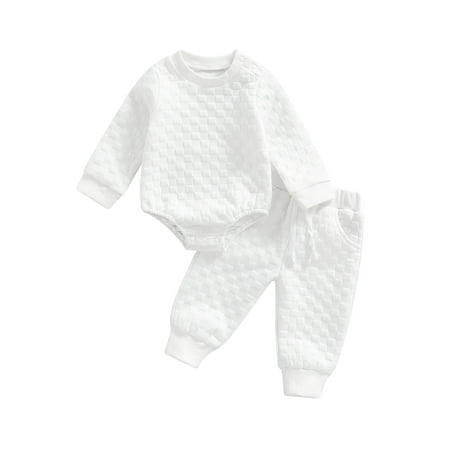 Infant Baby Suit Solid Long Sleeve Romper Tops+Drawstring Long Pants