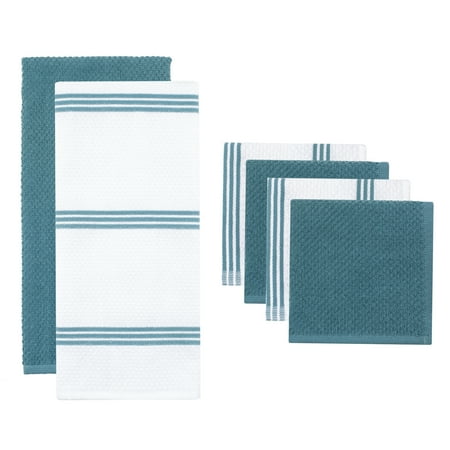 Sticky Toffee Cotton Terry Kitchen Towel and Dishcloth Set Blue 6 Pack