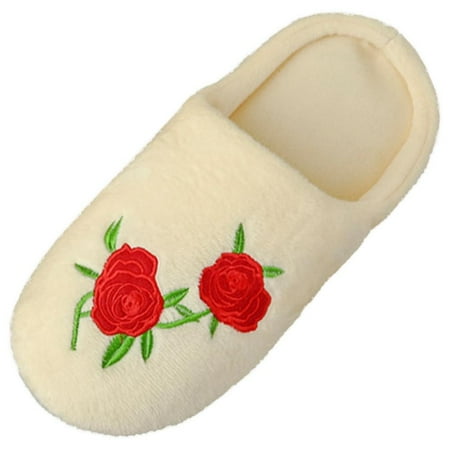 House Slippers Rose Embroideried Slient Indoor Warm Slippers Winter Shoes for Women Men Unisex
House Slippers Rose Embroideried Slient Indoor Warm Slippers Winter Shoes for Women Men Unisex