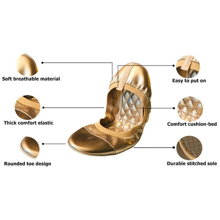 Comfort Two Tone Portable Folding Ballet Flats with carry pouch - Champagne 10