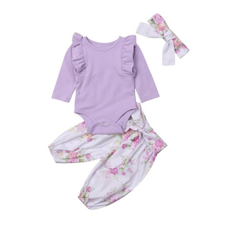 Toddler Baby Girls Clothes Outfit Set Cute Purple Long Sleeve Romper+Floral Pants+Headband
Toddler Baby Girls Clothes Outfit Set Cute Purple Long Sleeve Romper+Floral Pants+Headband