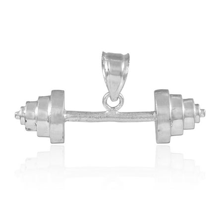 14k White Gold Weightlifting Barbell Sports Pendant