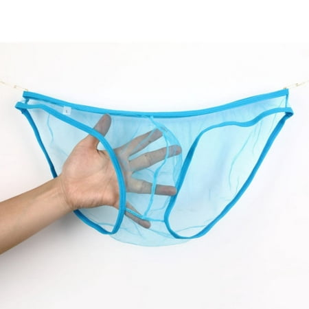 

Men s Sexy Low Waist Ultra-thin Mesh Transparent Underwear Large Size Briefs Azure L
