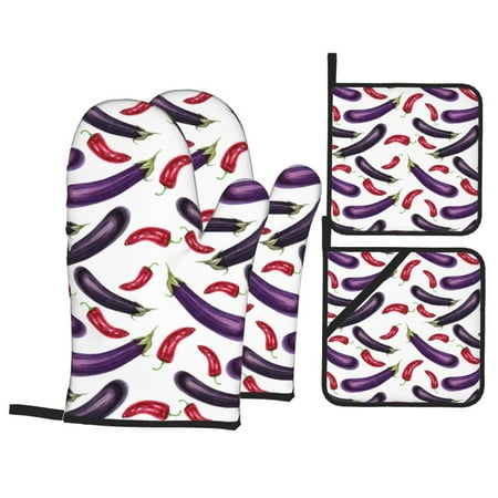 Oven Mitts and Pot Holders Sets 4 pcs Eggplant chili Print Non-Slip Oven Gloves Potholders Soft Quilted Lining Heat Resistant Gloves Hot Pads for Kitchen Cooking Baking 
Oven Mitts and Pot Holders Sets 4 pcs Eggplant chili Print Non-Slip Oven Gloves Potholders Soft Quilted Lining Heat Resistant Gloves Hot Pads for Kitchen Cooking Baking