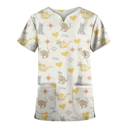 HIMIWAY Plus Size Cute Printed Scrub Working Uniform Tops For Women V-Neck Short Sleeve Fun T-Shirts Workwear Tee With Pockets
HIMIWAY Plus Size Cute Printed Scrub Working Uniform Tops For Women V-Neck Short Sleeve Fun T-Shirts Workwear Tee With Pockets
