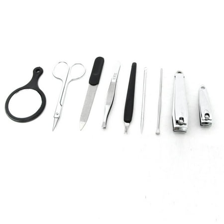 Metal 9 in 1 Manicure Care Set Acne Remover Nail File Earpick Eyebrow Scissor