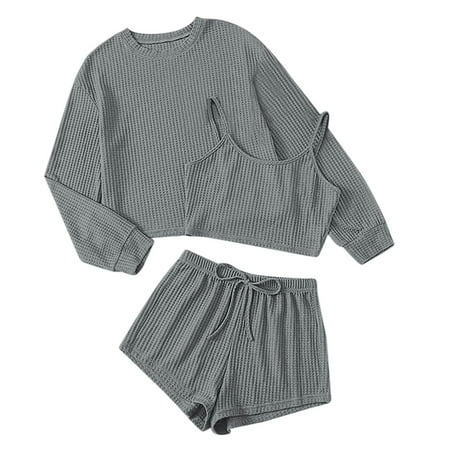 Women Pajama Pullover Casual Round Neck Long Sleeve 3PCS Loose Shorts Set Sleepwear Chemise Lingeries Loungewear Ladies Nightwear
Women Pajama Pullover Casual Round Neck Long Sleeve 3PCS Loose Shorts Set Sleepwear Chemise Lingeries Loungewear Ladies Nightwear