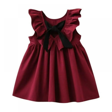 Baby Girls Casual Flare Sleeve Bow Dress Summer Sundress
