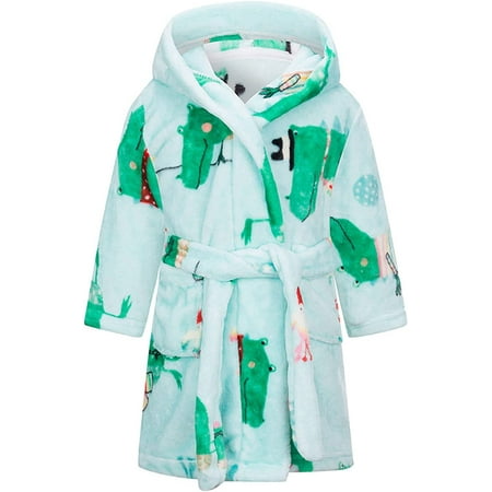 ZSYQWZN Boys Girls Soft Hooded Robe Toddlers Kids Sleepwear Pajamas Plush Bathrobes