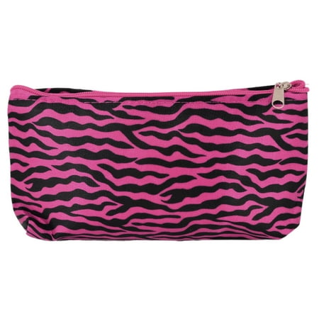 Fuchsia Black Zebra Style Zippered Cosmetic Makeup Bag for Women