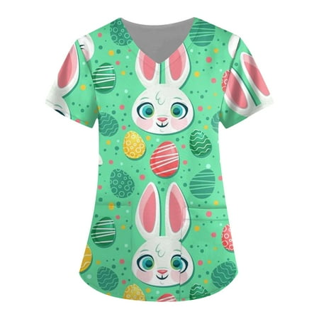 CHMORA Women Scrubs Top V-Neck Print