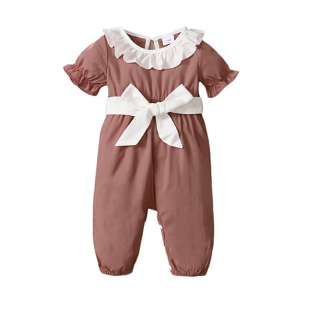 Jkerther Infant Baby Girl Round Neck Romper Short Sleeve Ruffle Collar Contrast Color Belted Jumpsuit
Jkerther Infant Baby Girl Round Neck Romper Short Sleeve Ruffle Collar Contrast Color Belted Jumpsuit