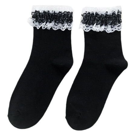 YEUHTLL Women Lolita Boat Socks Warm Middle Tube Socks Lace Ruffle Frilly Ankle Socks