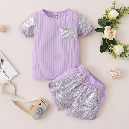 DAETIROS Quick Drying Toddler Baby Girls Short Sleeve Paillette Tops+Shorts Sports Outfits Purple
DAETIROS Quick Drying Toddler Baby Girls Short Sleeve Paillette Tops+Shorts Sports Outfits Purple