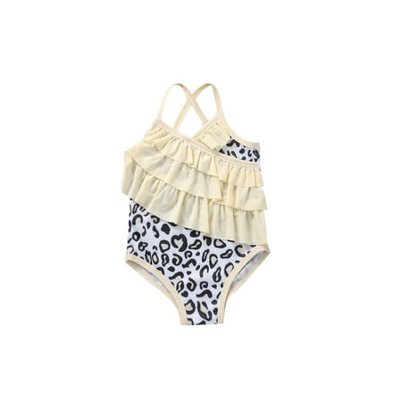 Toddler Baby Girls Summer One Piece Swimwear Print Swimsuit Suspender Ruffle Beach Bathing Suit