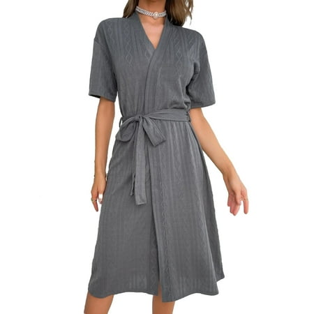 Casual Solid V neck Short Sleeve Belted Sleep Robe Grey Women Lounge Robes (Women s)
Casual Solid V neck Short Sleeve Belted Sleep Robe Grey Women Lounge Robes (Women s)