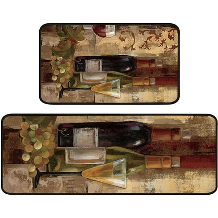 2 Piece Wine Themed Kitchen Rug Set Soft and Absorbent Kitchen Floor Mats Vintage Style Decor 17x30+17x47 Inches
2 Piece Wine Themed Kitchen Rug Set Soft and Absorbent Kitchen Floor Mats Vintage Style Decor 17x30+17x47 Inches