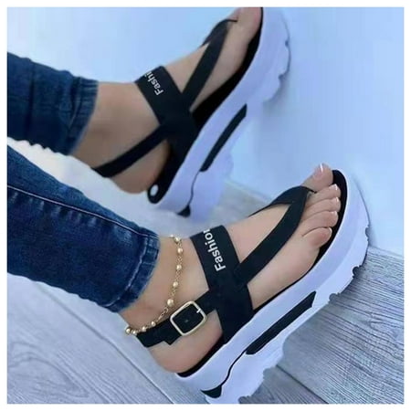 Women s Hollow-Out Flat Wedge Flip Flops Soft and Wide Sandals with Leather Upper