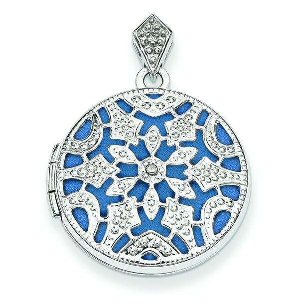 Primal Silver Sterling Silver 20mm Round with Diamond Vintage Locket On 18 Inch Cable Chain