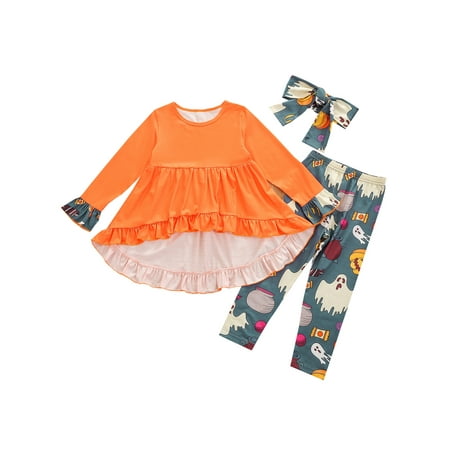 Licupiee Kids Girls Halloween 3 Piece Tracksuit Orange Long Sleeves Frilly Blouse + Pumpkin Ghost Print Pants + Headband
Licupiee Kids Girls Halloween 3 Piece Tracksuit Orange Long Sleeves Frilly Blouse + Pumpkin Ghost Print Pants + Headband