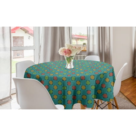 

Geometric Round Tablecloth Abstract Square Box and Inner Spiraling Dotted Circles on Teal Background Circle Table Cloth Cover for Dining Room Kitchen Decor 60 Multicolor by Ambesonne
