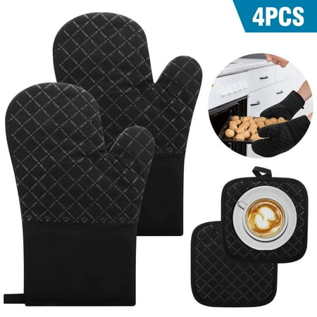 4pcs Oven Mitts and Pot Holders TSV Heat Resistant Kitchen Oven Mitts Set Cotton Lining Non-Slip Cooking Gloves and Mats for Baking Cooking BBQ Grilling (Black/Gray)
4pcs Oven Mitts and Pot Holders TSV Heat Resistant Kitchen Oven Mitts Set Cotton Lining Non-Slip Cooking Gloves and Mats for Baking Cooking BBQ Grilling (Black/Gray)