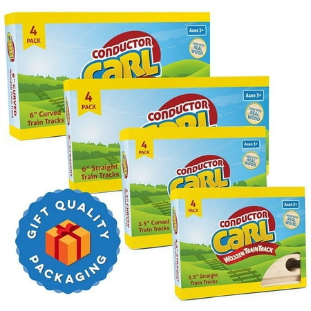 Value Bundle of 4 Wooden Train Track Booster Sets – Curved and Straight Tracks –Walmartpatible with Thomas the Tank Engine by, More pieces, more fun: 16 pieces of.., By Conductor Carl