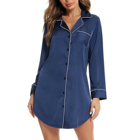 Glonme Ladies Night Gowns Lapel Collar Nightgowns Solid Color Sleep Dress Autumn Soft Sleepwear Front Pocket Long Sleeve Pajama Dresses Navy Blue L
Glonme Ladies Night Gowns Lapel Collar Nightgowns Solid Color Sleep Dress Autumn Soft Sleepwear Front Pocket Long Sleeve Pajama Dresses Navy Blue L