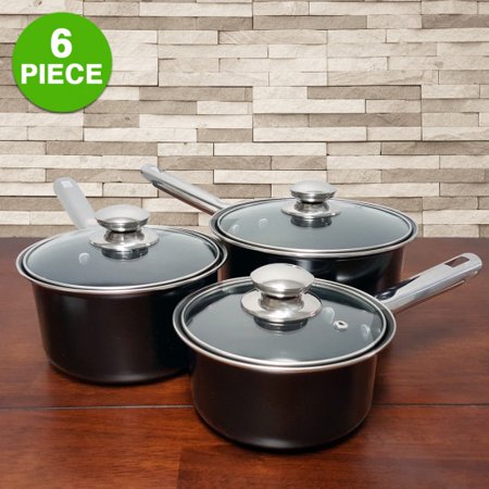 6-Piece Steel Non-Stick Saucepan Cookware Set