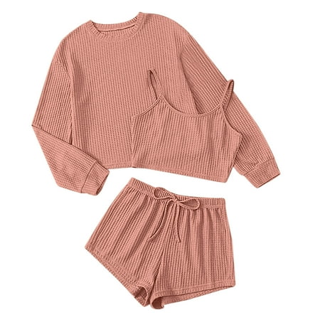 Womens Pajamas Pajama Pullover Casual Round Neck Long Sleeve Three Piece Loose Shorts Night Shirts for Women Sleepwear Pink L
Womens Pajamas Pajama Pullover Casual Round Neck Long Sleeve Three Piece Loose Shorts Night Shirts for Women Sleepwear Pink L