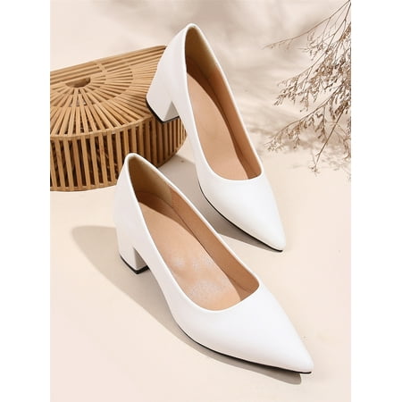 Point Toe Chunky Heeled Court Pumps Women‘s Footwear