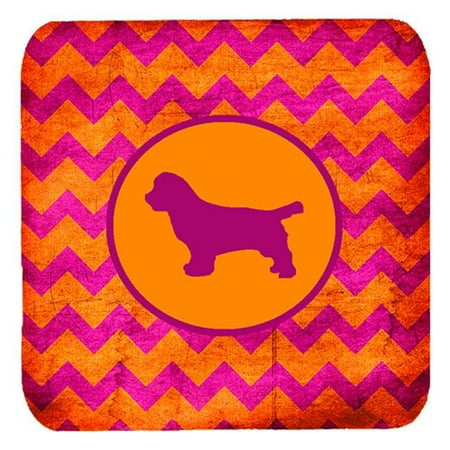 Sussex Spaniel Chevron Pink And Orange Foam Coasters Set Of 4