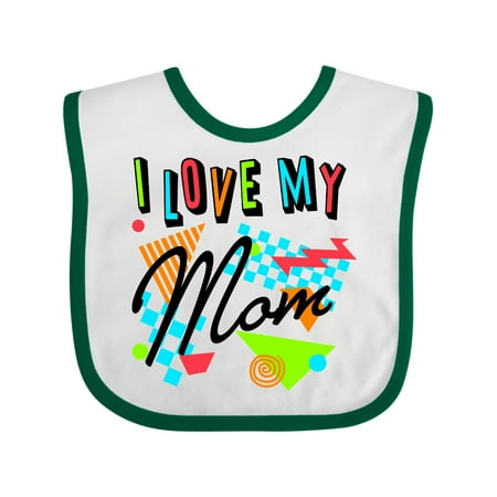 Inktastic I Love My Mom- 80s Retro Style Gift Baby Boy or Baby Girl Bib