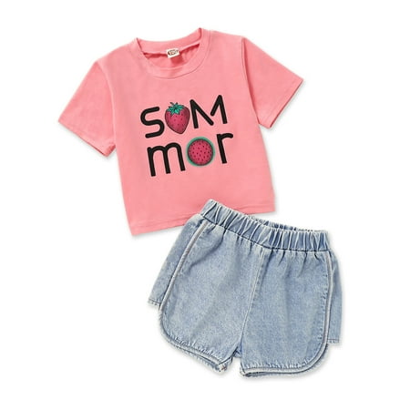 KIMI BEAR Infant Girls Outfits 12 Months Infant Girls Summer Outfits 24 Months Infant Girls Sweet Strawberry Letter Print Short Sleeve Top+ Denim Shorts 2PCs Set Pink
KIMI BEAR Infant Girls Outfits 12 Months Infant Girls Summer Outfits 24 Months Infant Girls Sweet Strawberry Letter Print Short Sleeve Top+ Denim Shorts 2PCs Set Pink