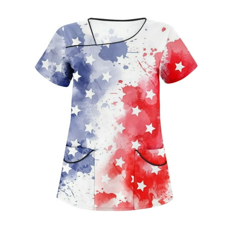 TKing Fashion Womens Summer Plus Size Independence Day Short Sleeve V-Neck Printed Tops Scrub Nursing Workwear T-Shirt with Pocket Blue M
TKing Fashion Womens Summer Plus Size Independence Day Short Sleeve V-Neck Printed Tops Scrub Nursing Workwear T-Shirt with Pocket Blue M