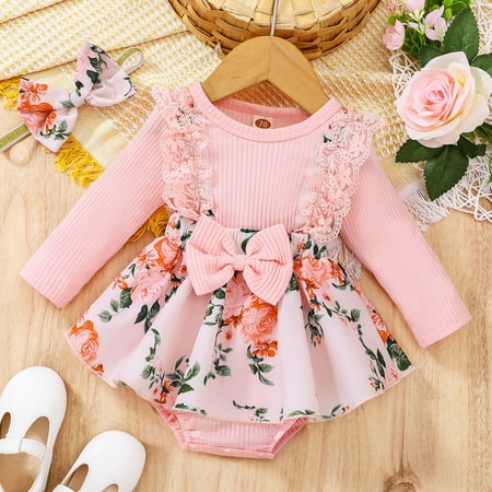 NIUREDLTD Girls Lace Ruffles Long Sleeve Ribbed Floral Prints Bowknot Romper Bodysuits Dress Headbands Set
NIUREDLTD Girls Lace Ruffles Long Sleeve Ribbed Floral Prints Bowknot Romper Bodysuits Dress Headbands Set