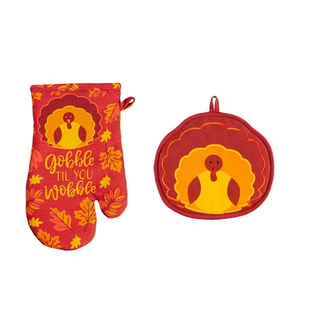 Gobble till you wobble Oven Mitt and Turkey Pot Holder Set